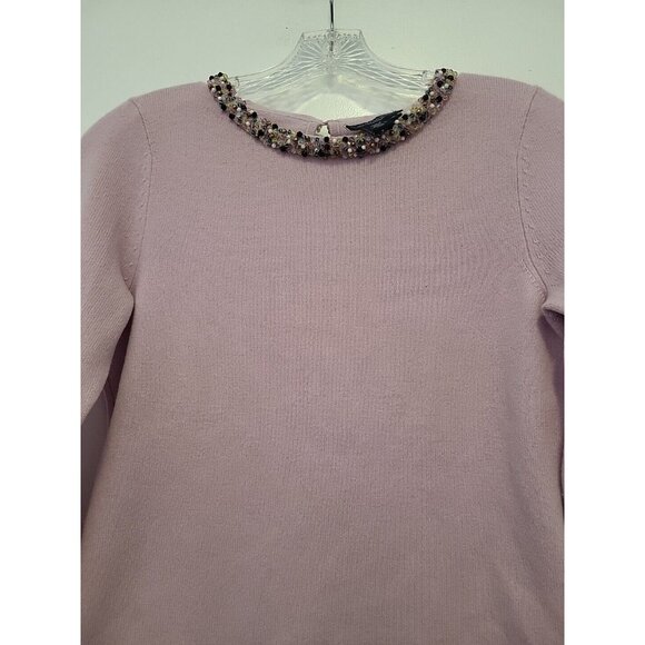 Magaschoni Cashmere Womens Sweater Beaded Trim Lavender Small - Picture 2 of 8